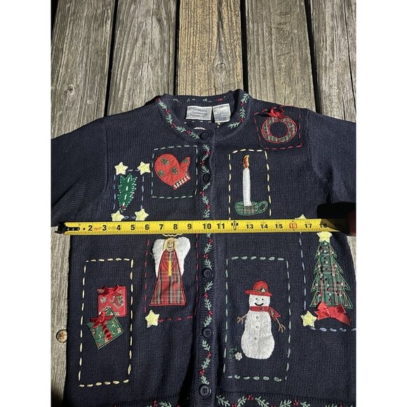 Vintage 80s Northern Treasures blue embroidered Christmas Holiday cardigan M - Picture 7 of 14